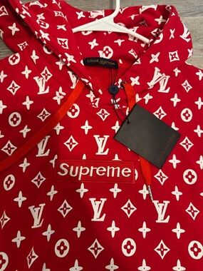Supreme x LV Style Red Logo Hoodie mens New